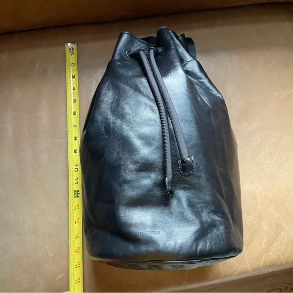 Pars Unum black leather Carbon bucket tote sling bag backpack luxe made in Italy - Picture 14 of 16